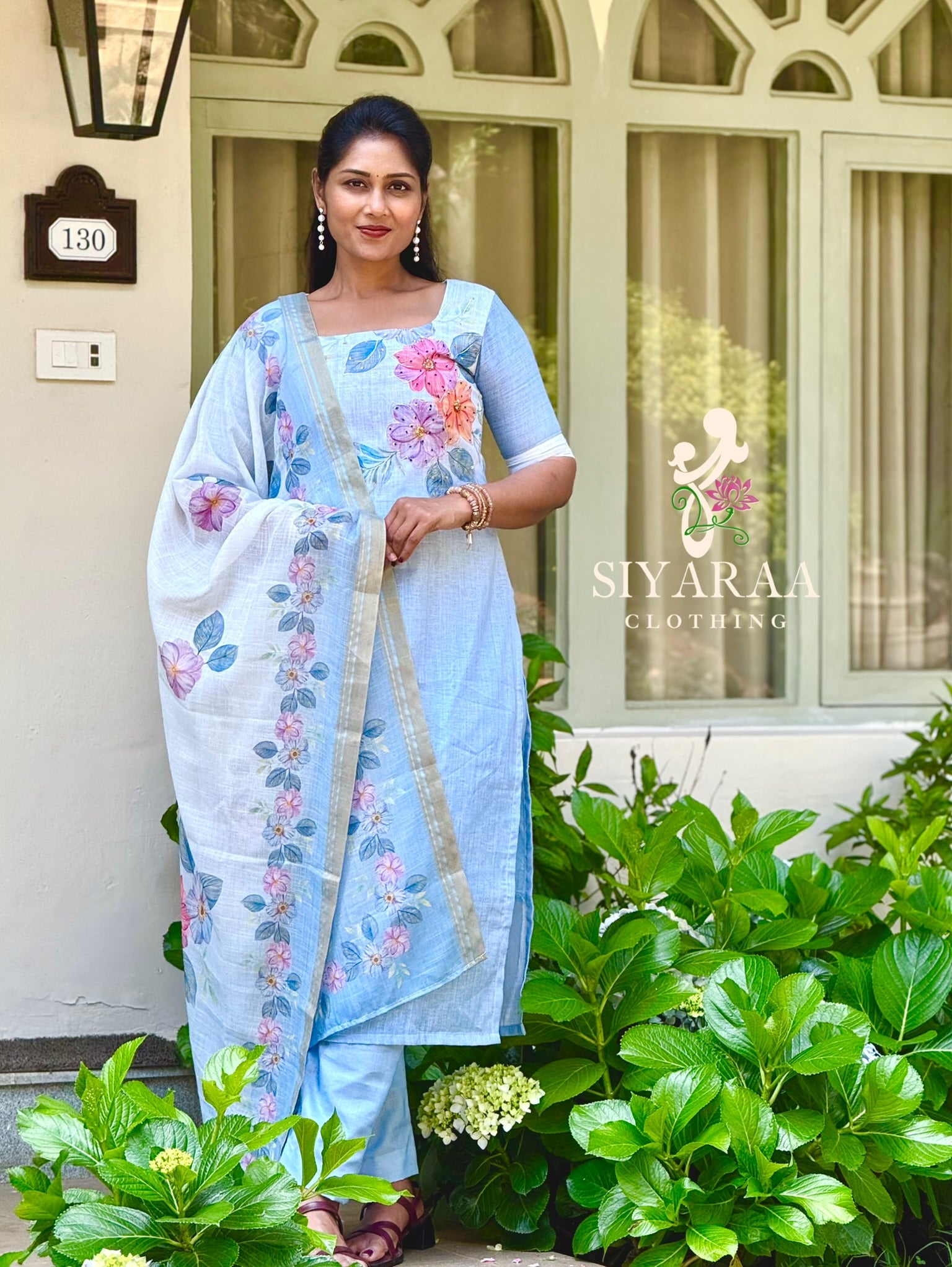 SIYA110 Blue | Elara Linen Cotton 3-Piece Kurta Set
