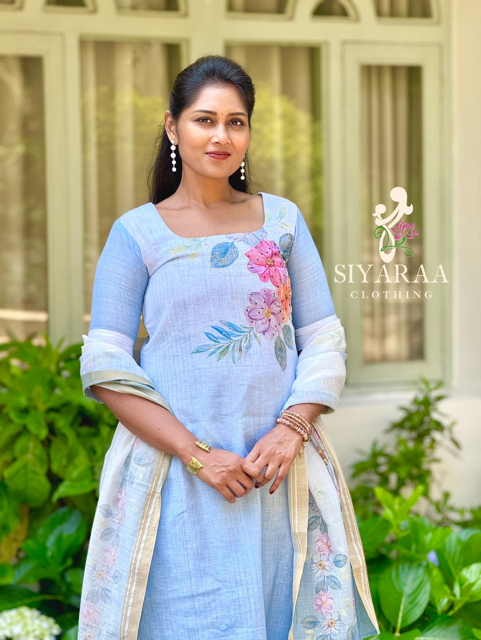 SIYA110 Blue | Elara Linen Cotton 3-Piece Kurta Set