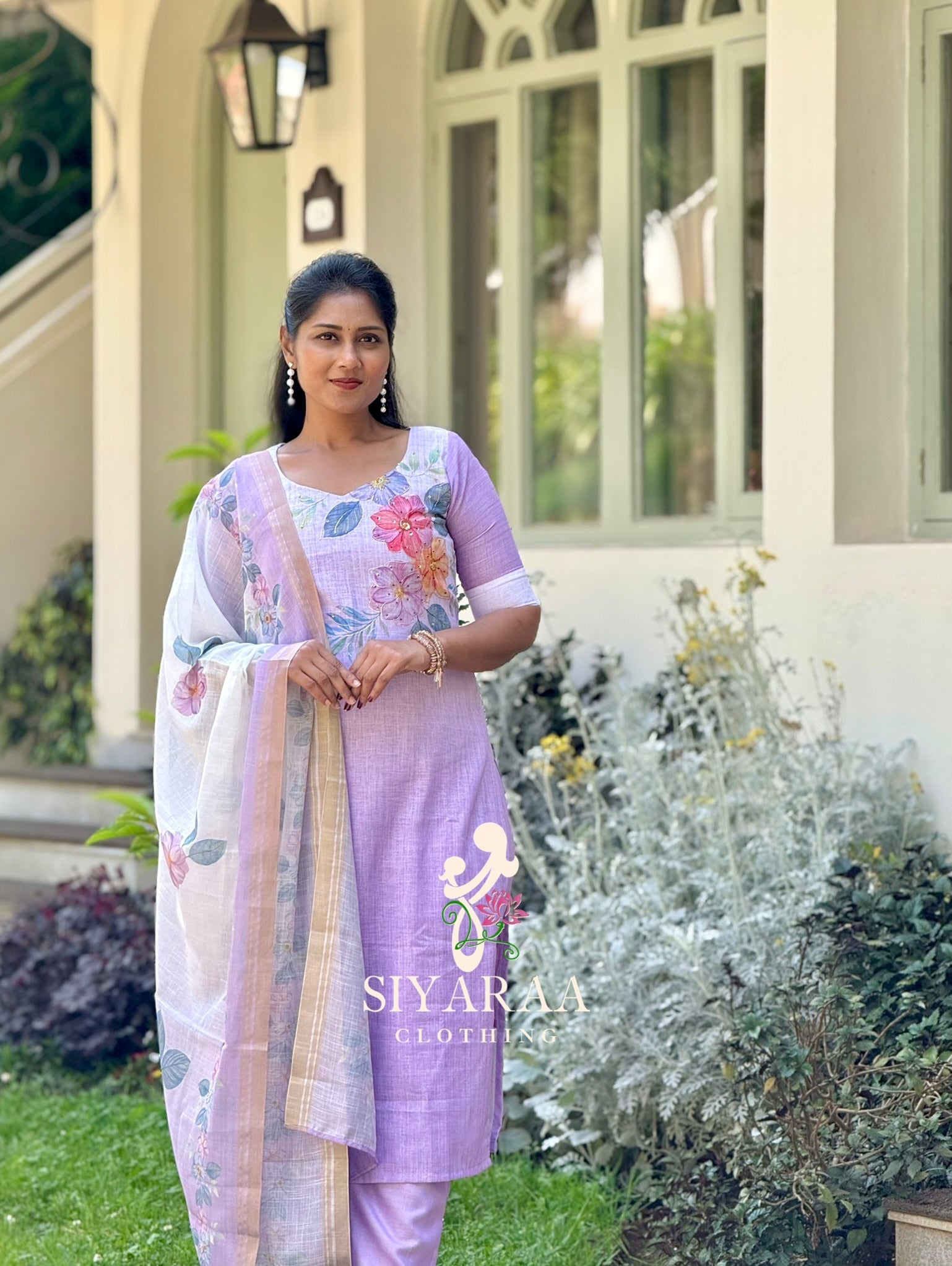 SIYA110 Lavender | Elara Linen Cotton 3-Piece Kurta Set