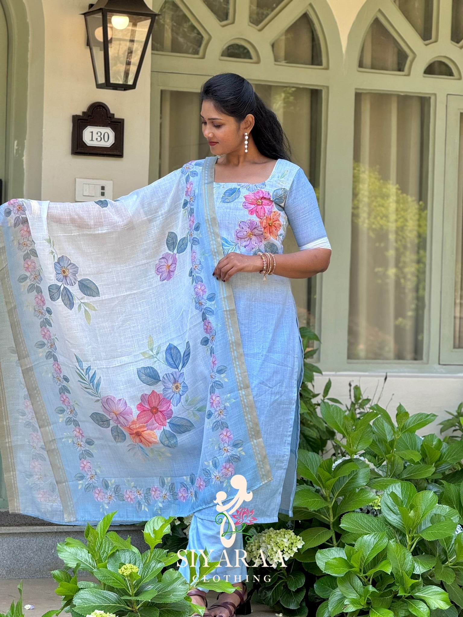 SIYA110 Blue | Elara Linen Cotton 3-Piece Kurta Set